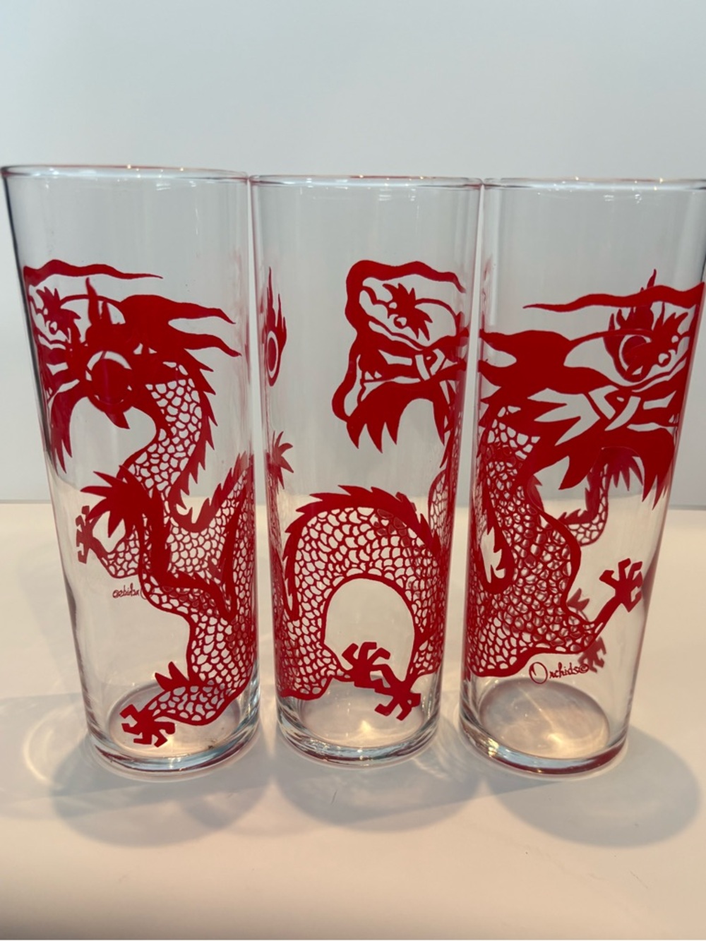 Orchids Red Dragon Tom Collins Vintage Drinking Glasses